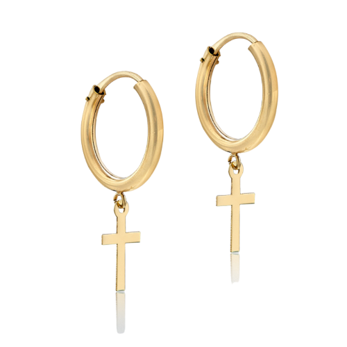 Solid Gold Sleeper Cross Earrings