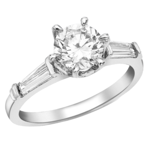 Round & Baguette Set Solitaire Ring